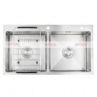Chậu Rửa Chén Inox Caesar KSH02H082SE 2 Hộc 820x450mm Lắp Nổi