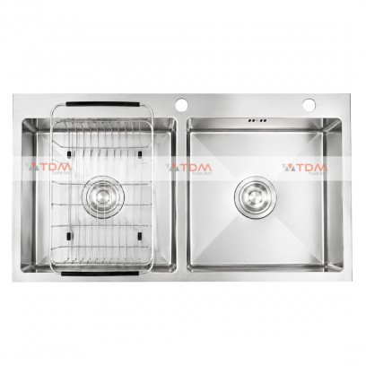 Chậu Rửa Chén Inox Caesar KSH02H082SE 2 Hộc 820x450mm Lắp Nổi - Tuấn Đức