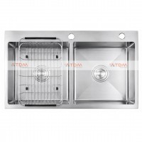 Chậu Rửa Chén Inox Caesar KSH02H082SX 2 Hộc 820x450mm Lắp Nổi