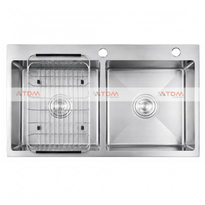 Chậu Rửa Chén Inox Caesar KSH02H082SX 2 Hộc 820x450mm Lắp Nổi - Tuấn Đức