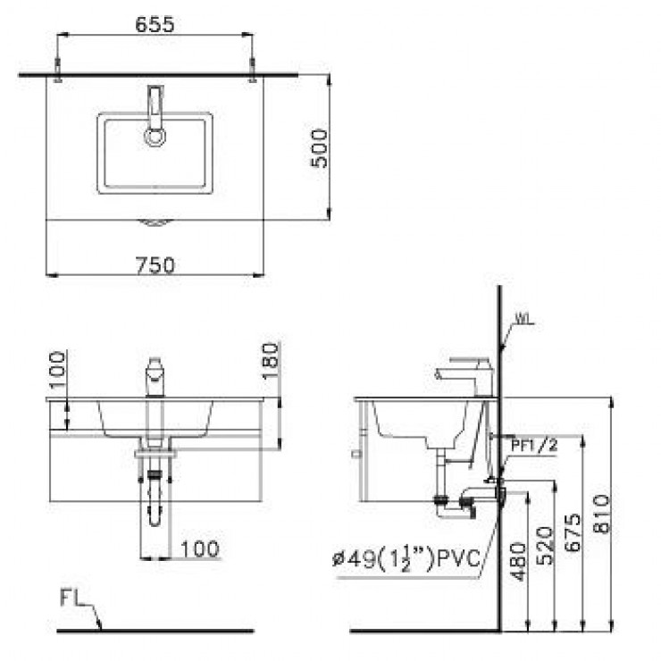Bộ tủ chậu rửa mặt lavabo Caesar LF5032/EH05032AWV treo tường - Tuấn Đức