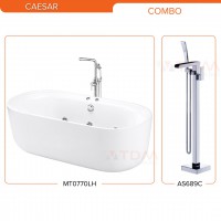 Combo Bồn Tắm Massage Kèm Vòi CAESAR MT0770LH-PW+AS689C Đặt Sàn 1.75M