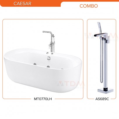 Combo Bồn Tắm Massage Kèm Vòi CAESAR MT0770LH-PW+AS689C Đặt Sàn 1.75M - Tuấn Đức