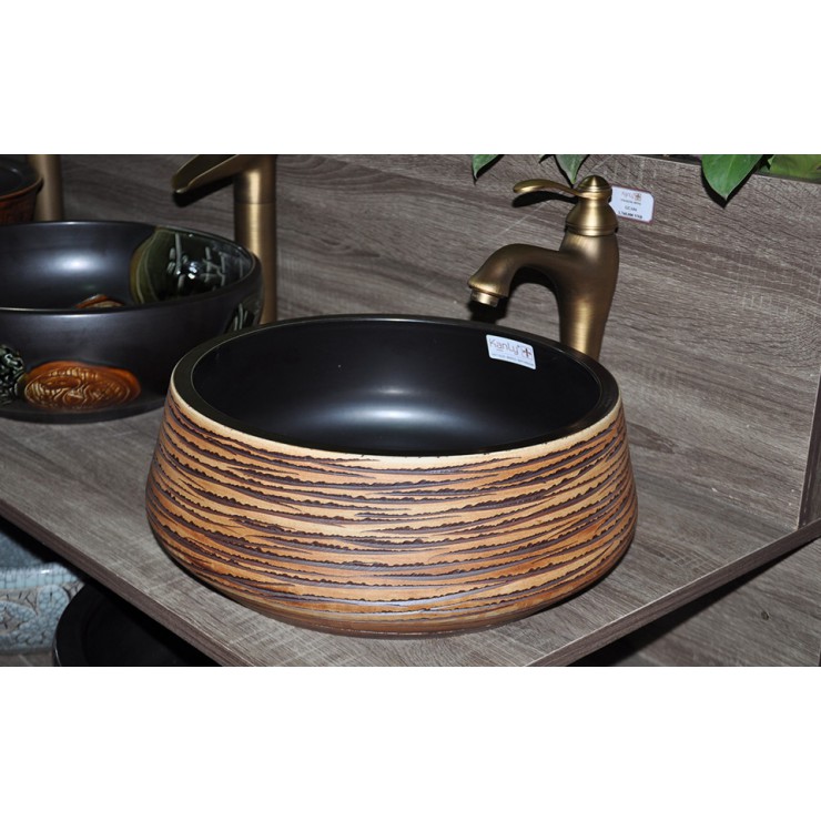 Chậu rửa mặt lavabo sứ mỹ thuật Kanly SU009 đặt bàn đá