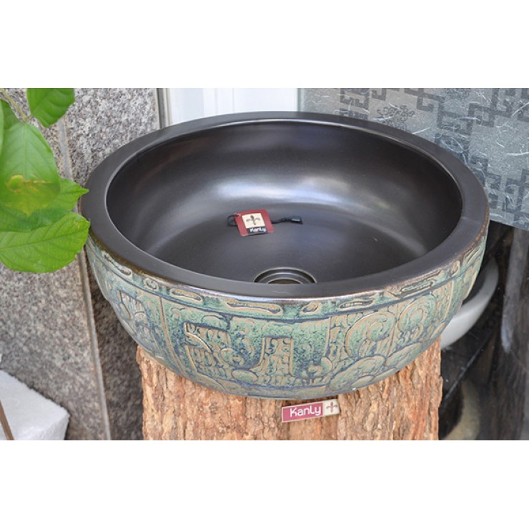 Chậu rửa mặt lavabo sứ mỹ thuật Kanly SU014 nâu đen đặt bàn đá