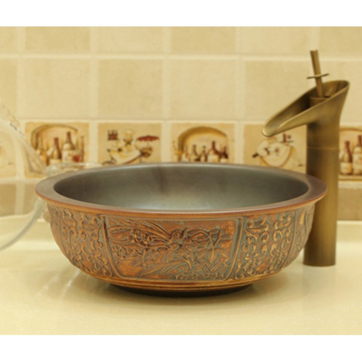 Chậu rửa mặt lavabo sứ mỹ thuật Kanly SU114 đặt bàn đá