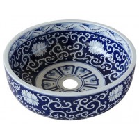 Chậu Rửa Mặt Lavabo Kanly Trang Trí Bông Sen SU120 Đặt Bàn Sứ Mỹ Thuật 400x150 mm