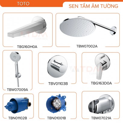 Sen Tắm TOTO TBG163D0A/TBN01001B+TBV01103B/TBN01102B+TBW07002A+TBW07009A+TBG160H0A+TBW07021A Âm Tường 3 Đường Nước