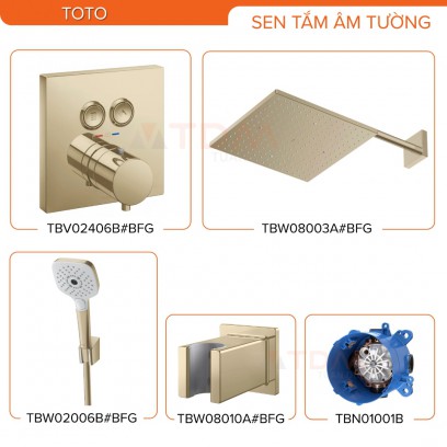 Sen Tắm Âm Tường TOTO TBV02406BA#BFG/TBN01001B+TBW08003A#BFG+TBW02006A#BFG+TBW08010A#BFG 2 Đường Nước Màu Vàng Pháp Mờ