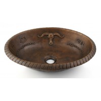 Chậu Lavabo Kanly BS026 Đặt Bàn Đồng Thau Họa Tiết Đầu Trâu 490x380x130 mm