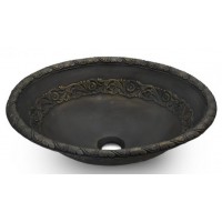 Chậu Lavabo Kanly BS045 Đặt Bàn Đồng Thau Họa Tiết Hoa Văn Cổ 490x380x160 mm