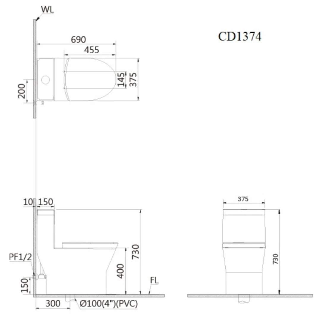 Bồn Cầu Caesar CD1374 1 Khối Bồn Cầu Vệ Sinh
