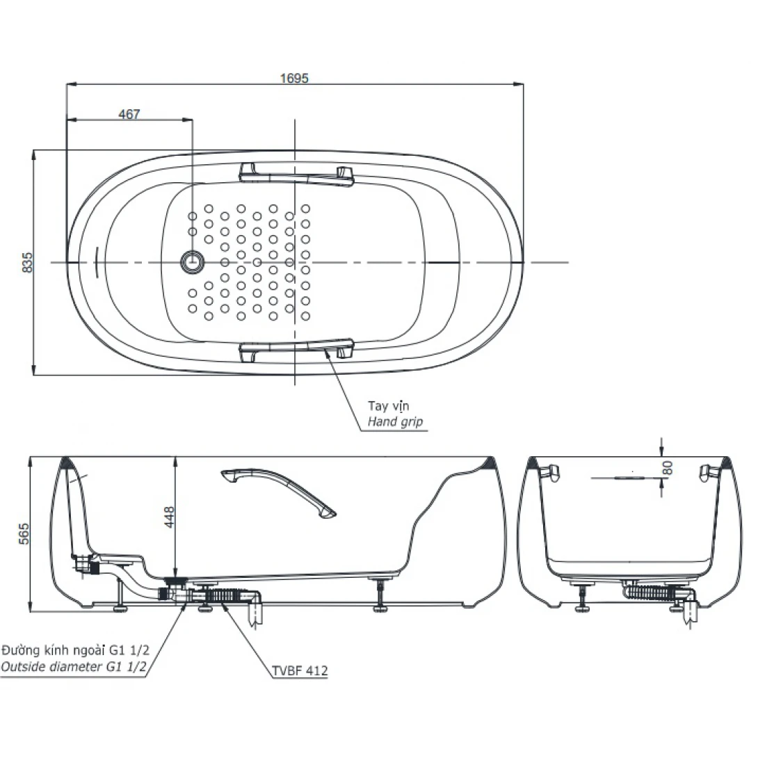 Bồn Tắm TOTO PJY1744HPWEN#GW Đá Cẩm Thạch 1.7M Bồn Tắm