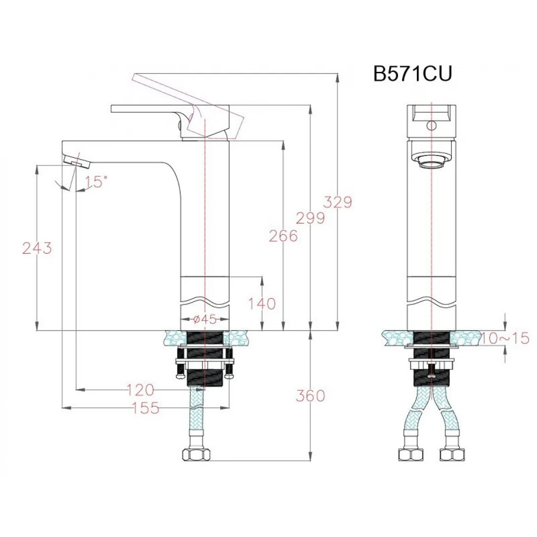 Vòi Lavabo Caesar B571CU Nóng Lạnh Cổ Cao Vòi Lavabo