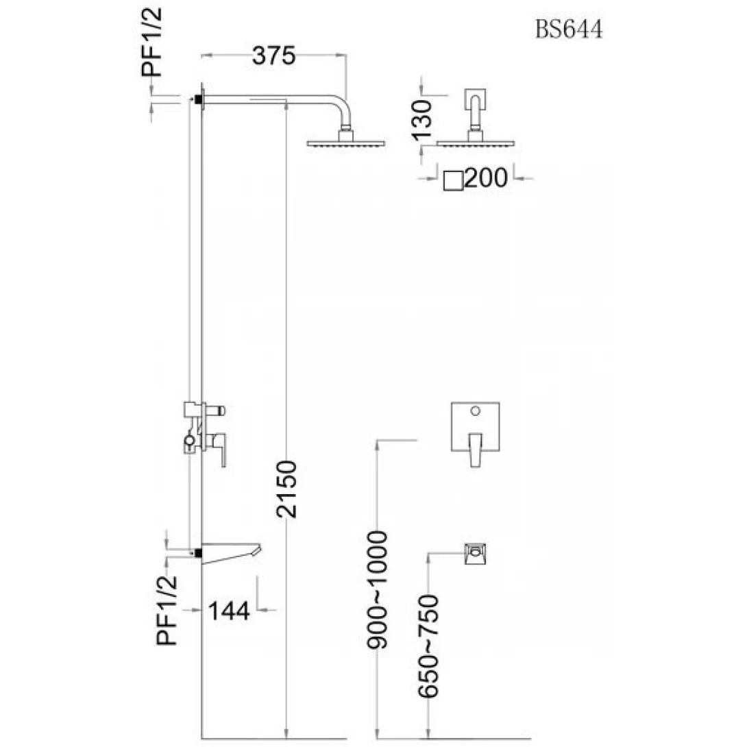 Vòi Sen Âm Tường CAESAR BS644 Nóng Lạnh Vòi Sen Tắm Âm Tường