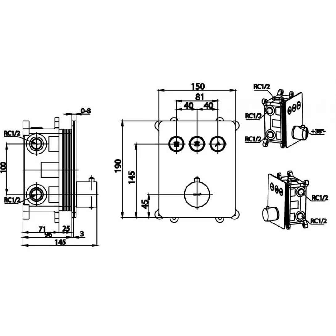Van Điều Chỉnh Nhiệt Độ Cotto CT3017  Âm Tường 3 Đường Nước
