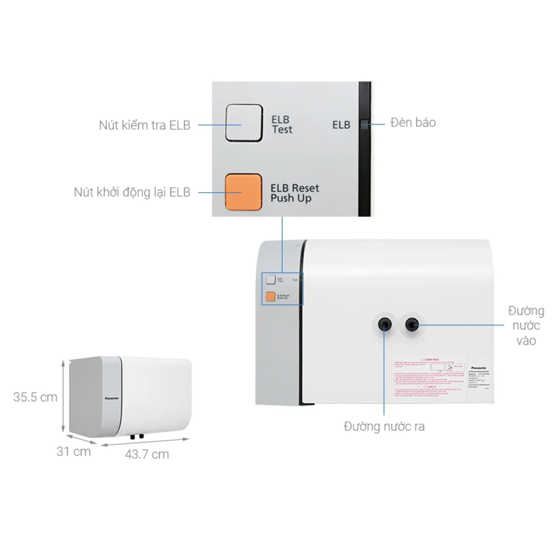Bình Máy Nước Nóng Panasonic DH-15HBMVWL Gián Tiếp 2500W 15 Lít