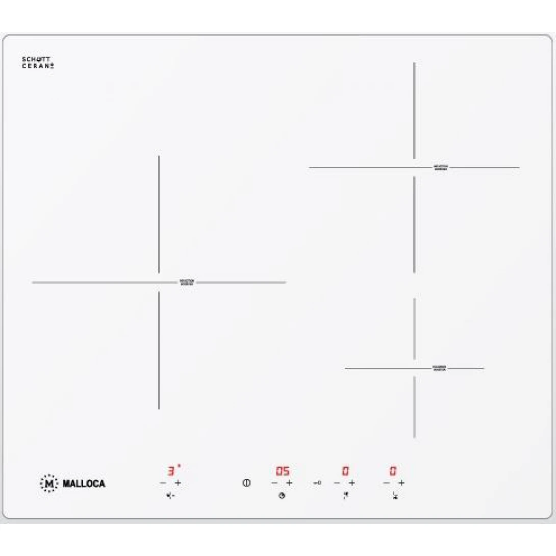 Bếp Từ Malloca MI 593 W Mặt Kính Đen 3 Vùng Nấu Màu Trắng