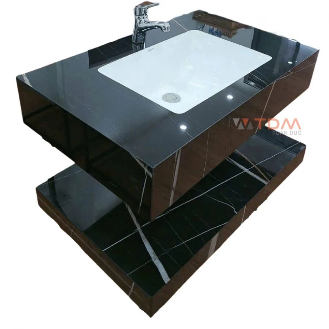 Chậu Rửa Mặt Đá 2 Tầng Viglacera S-VI11-9GP01 Kèm Lavabo Âm Bàn Màu Đen Vân Đá