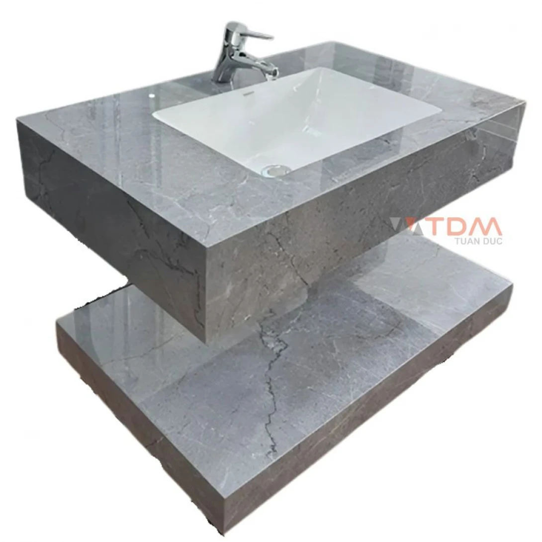 Chậu Rửa Mặt Đá 2 Tầng Viglacera SC-VI8-9GP01 Kèm Lavabo Âm Bàn Màu Xám Vân Đá