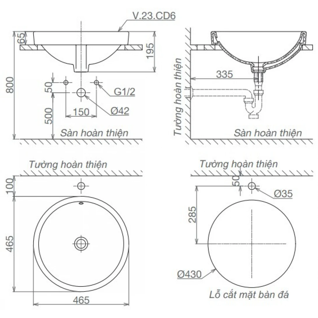 Chậu Rửa Mặt Lavabo Viglacera CD6 Đặt Bàn Chậu Rửa Lavabo