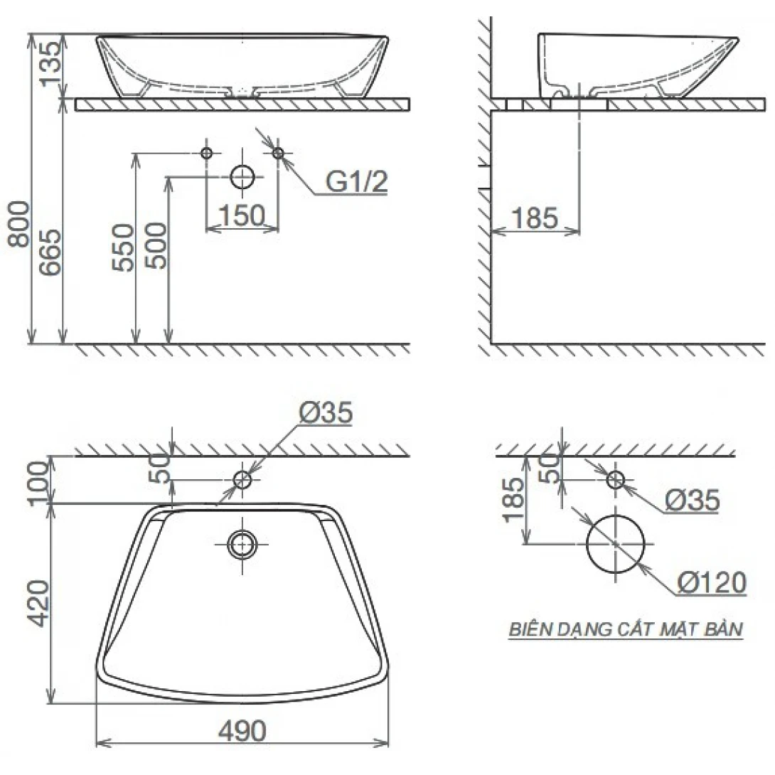 Chậu Rửa Lavabo Viglacera CD16 Đặt Bàn Chậu Rửa Lavabo