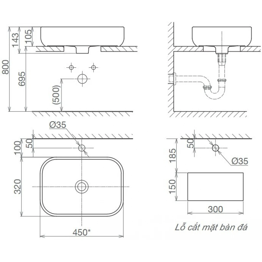 Chậu Rửa Mặt Lavabo Viglacera V25 Đặt Bàn Chữ Nhật Chậu Rửa Lavabo