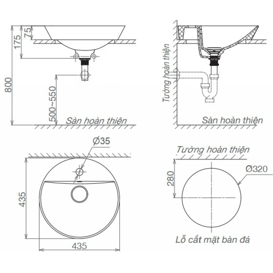 Chậu Rửa Lavabo Viglacera V26 Đặt Bàn Chậu Rửa Lavabo