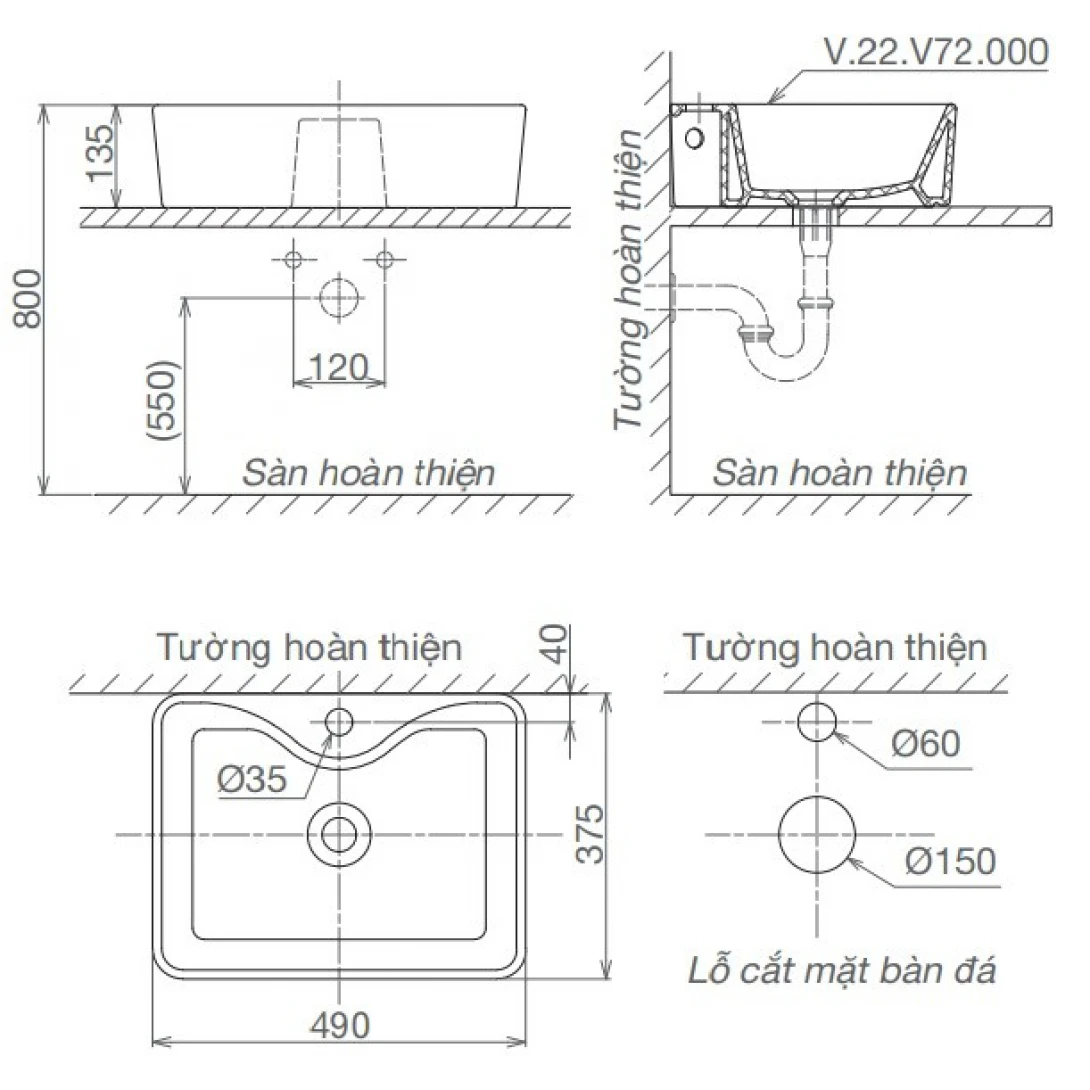 Chậu Rửa Lavabo Đặt Bàn Viglacera V72 Chậu Rửa Lavabo