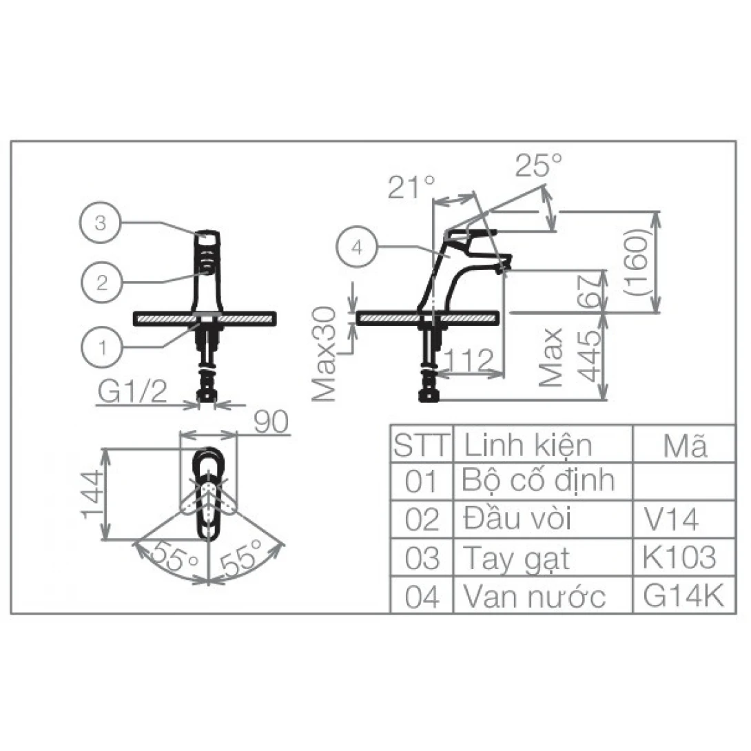Vòi Lavabo Viglacera VG103 Lạnh Vòi Lavabo