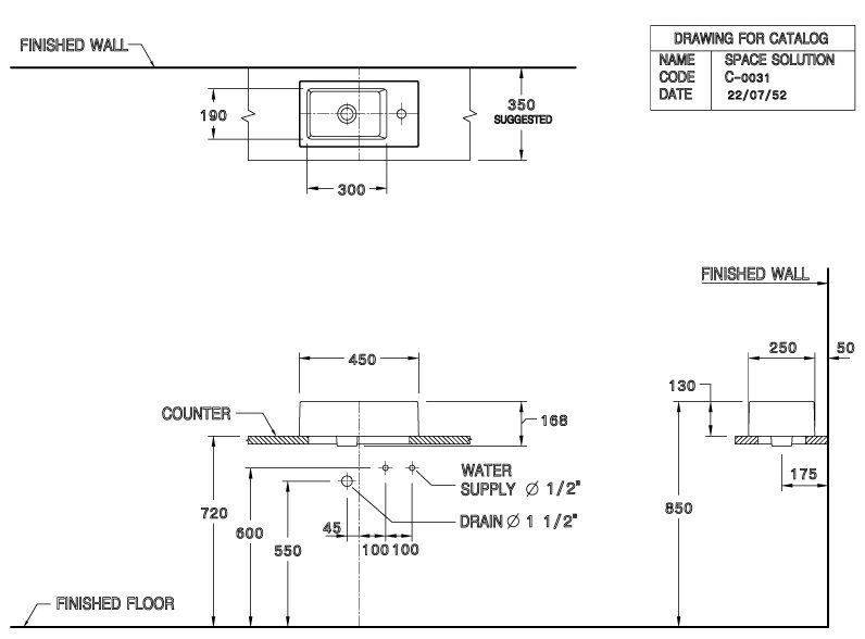 Bản vẽ kích thước lavabo đặt bàn Cotto c 0031