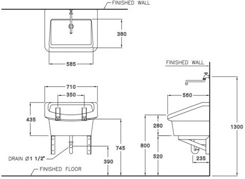 Bản vẽ kích thước chậu dịch vụ C 2800 Cotto