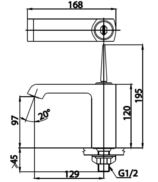 Bản vẽ kích thước vòi lạnh lavabo COTTO CT 1181J