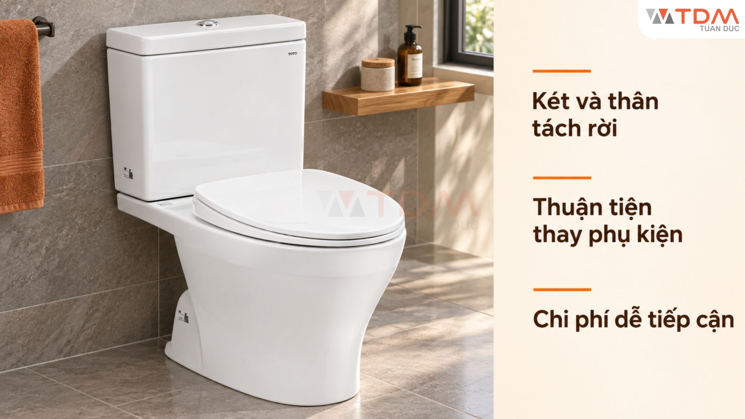 Bồn cầu 2 khối két nước và thân tách rời thuận tiện thay thế linh kiện