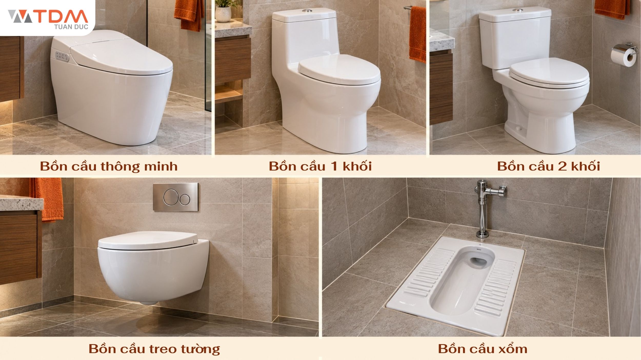 Bồn cầu thông minh một khối hai khối treo tường và bồn cầu xổm phòng tắm hiện nay