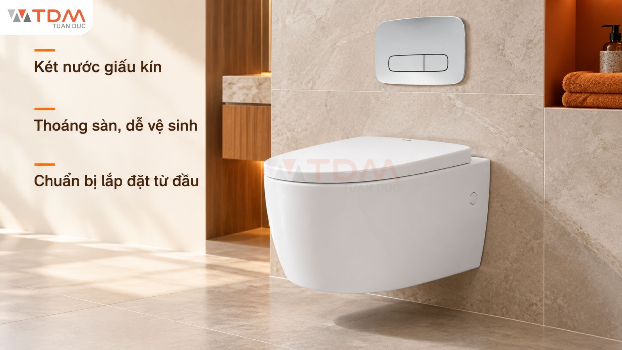 Bồn cầu treo tường giấu âm tường két nước giúp dễ vệ sinh