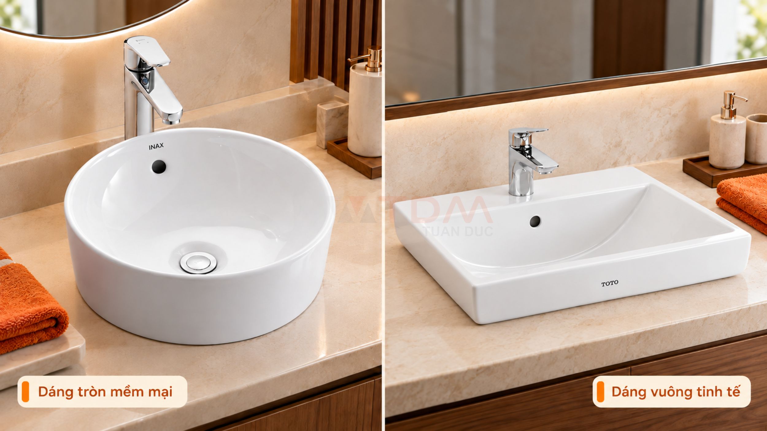 Chậu Lavabo đặt bàn đa dạng kiểu dáng lắp đặt nổi trên bàn đá sang trọng