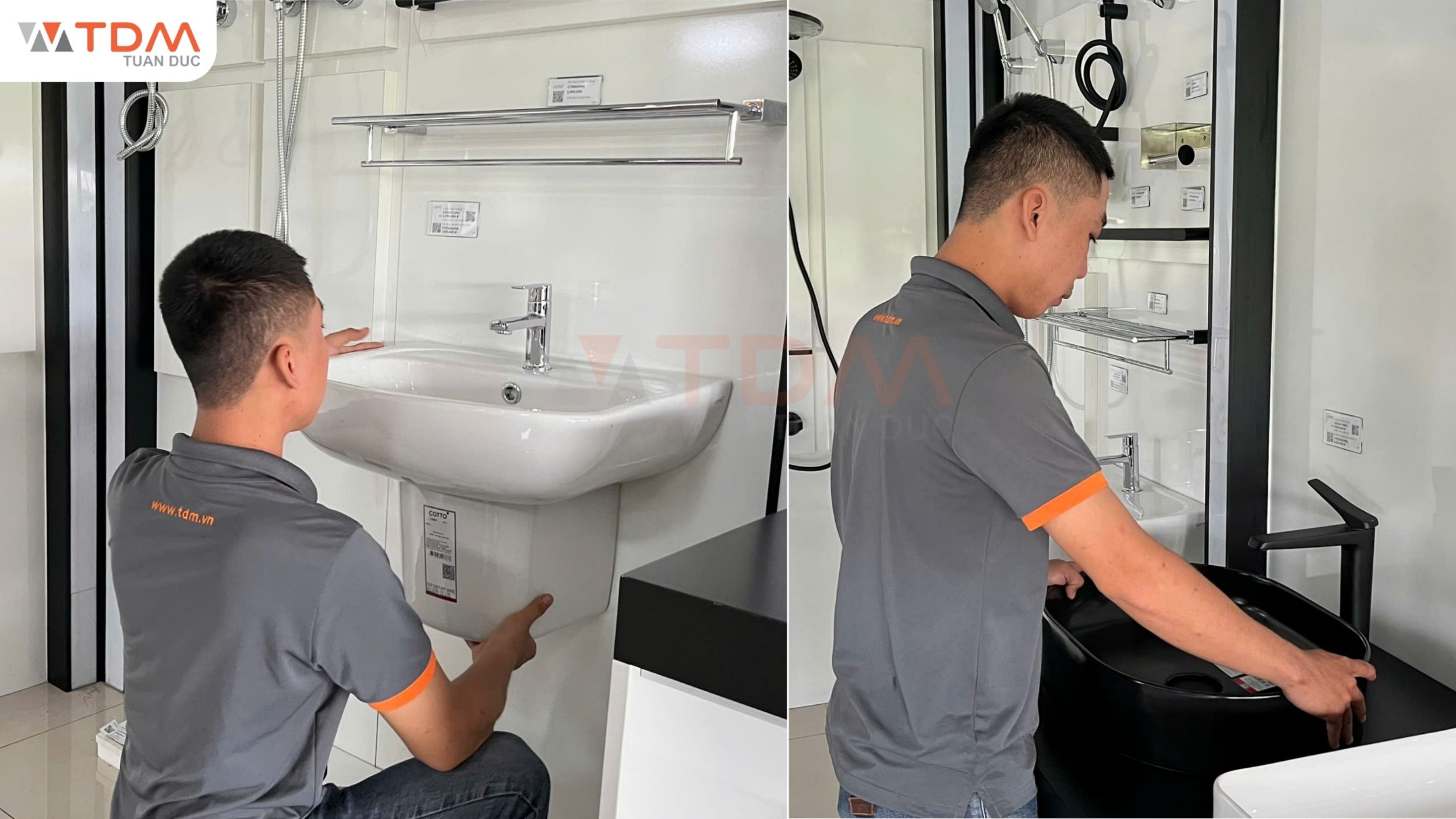 Kỹ thuật TDM Tuấn Đức giao hàng và lắp đặt chậu rửa mặt Cotto chính hãng toàn quốc