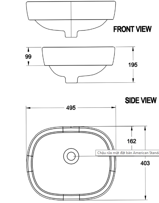 Bản vẽ kỹ thuật chậu lavabo American WT0950