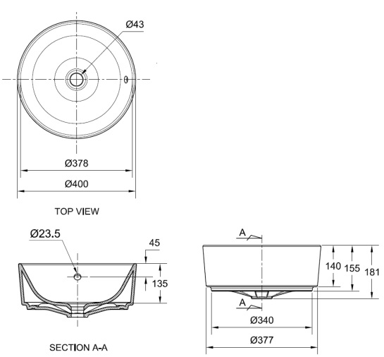 Bản vẽ chậu rửa mặt American Standard 0509 WT