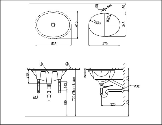 Bản vẽ bồn rửa mặt lavabo INAX L2293V