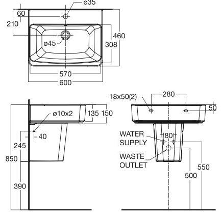 Bản vẽ kỹ thuật chậu rửa mặt American Standard 0507WWT+0707WT