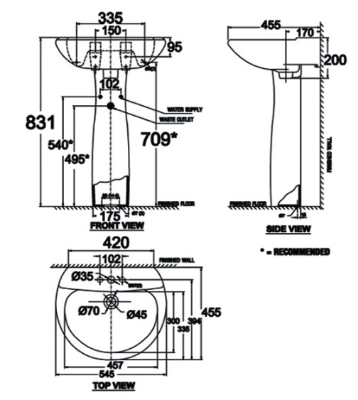 Bản vẽ kích thước lavabo American VF-0800 VF-0901