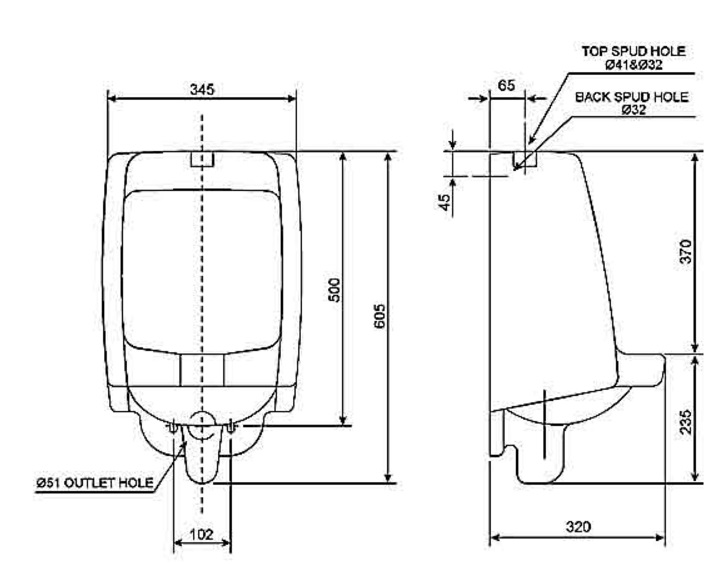 Bản vẽ kỹ thuật bệ tiểu American Standard VF6401