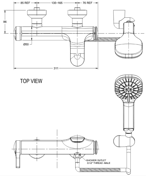 Bản vẽ vòi tắm sen American Standard WF6811 nóng lạnh