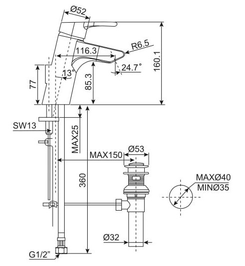 Bản vẽ kỹ thuật vòi nước American WF 3907