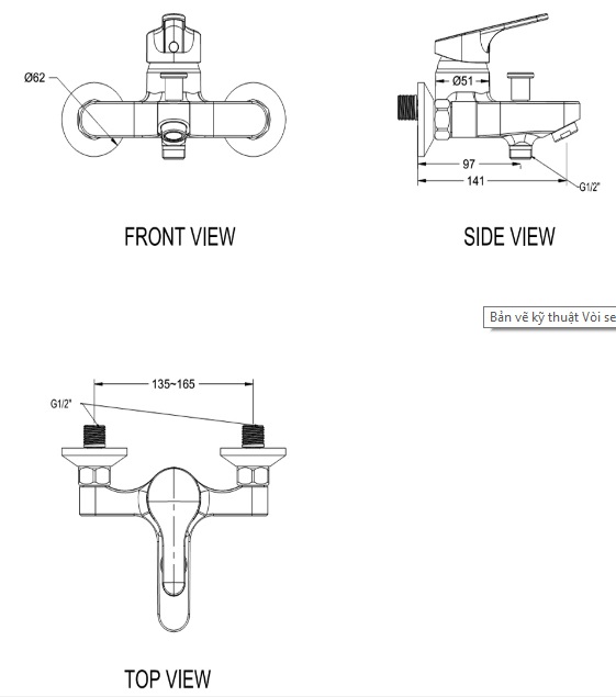 Bản vẽ vòi tắm sen American Standard WF1411 nóng lạnh