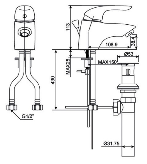 Bản vẽ kỹ thuật vòi lavabo American WF 1501