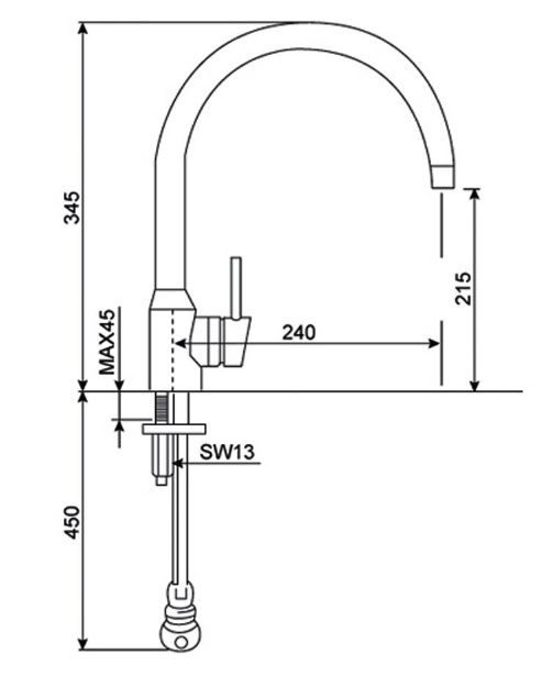 Bản vẽ kích thước vòi rửa bát American Standard WF 5608