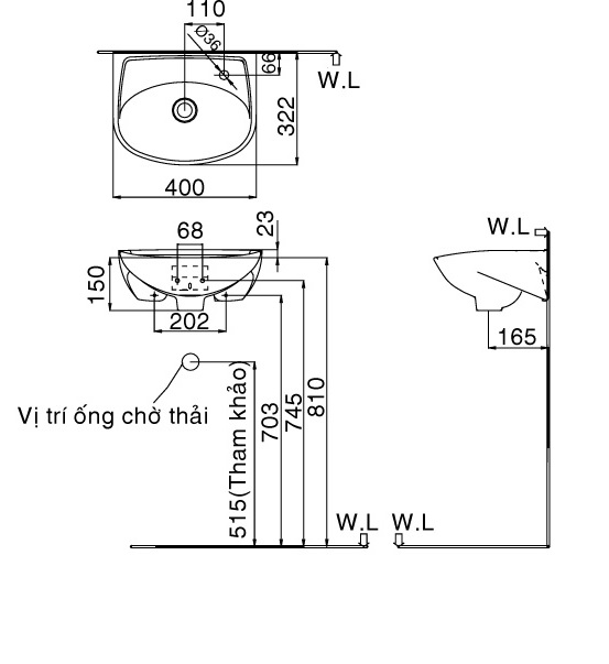 Bản vẽ bồn rửa mặt lavabo INAX L280V